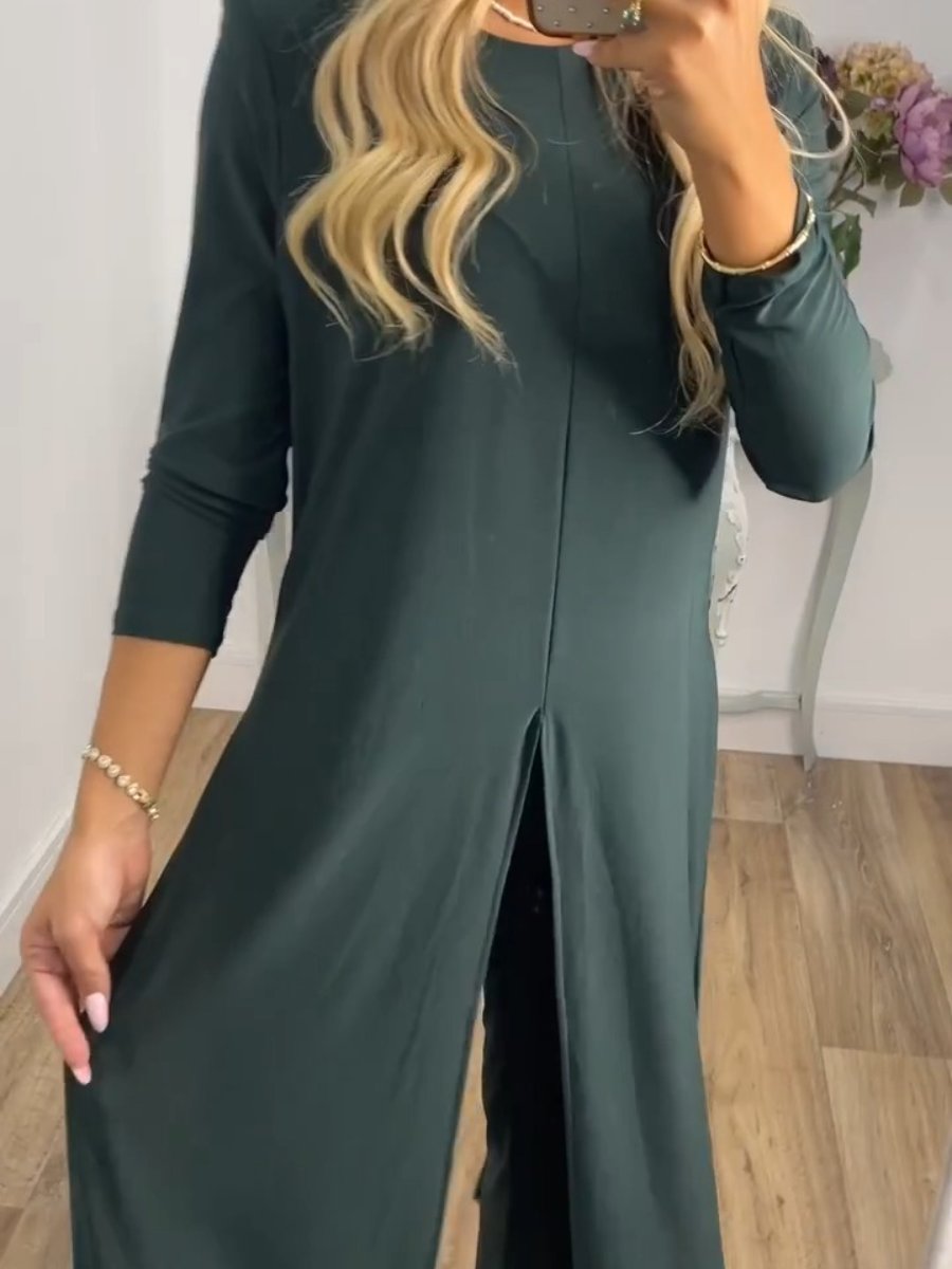 Comfortable Solid Color Long Top & Pants Two-Piece Set