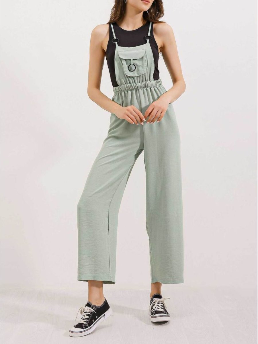 Comfortable Solid Color High-Waist Wide-Leg Suspenders