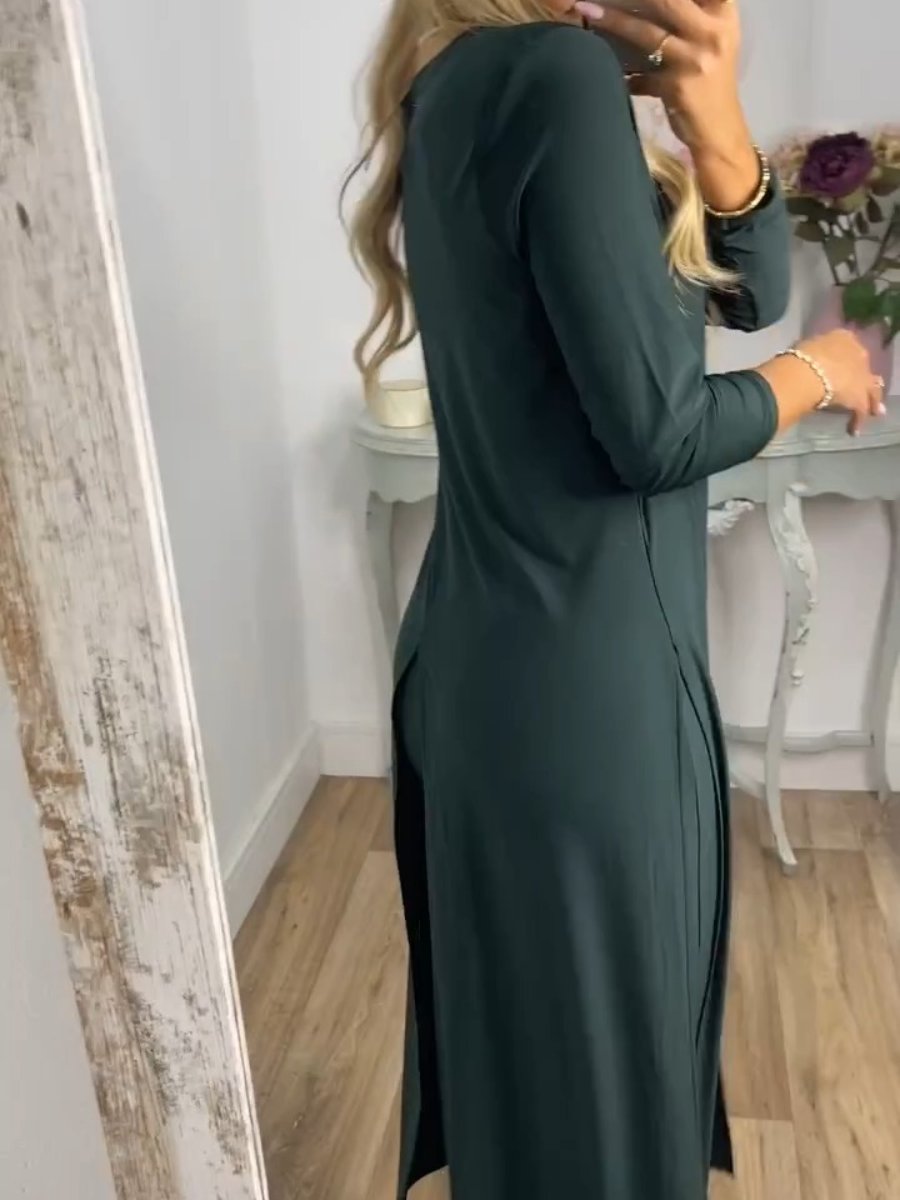 Comfortable Solid Color Long Top & Pants Two-Piece Set