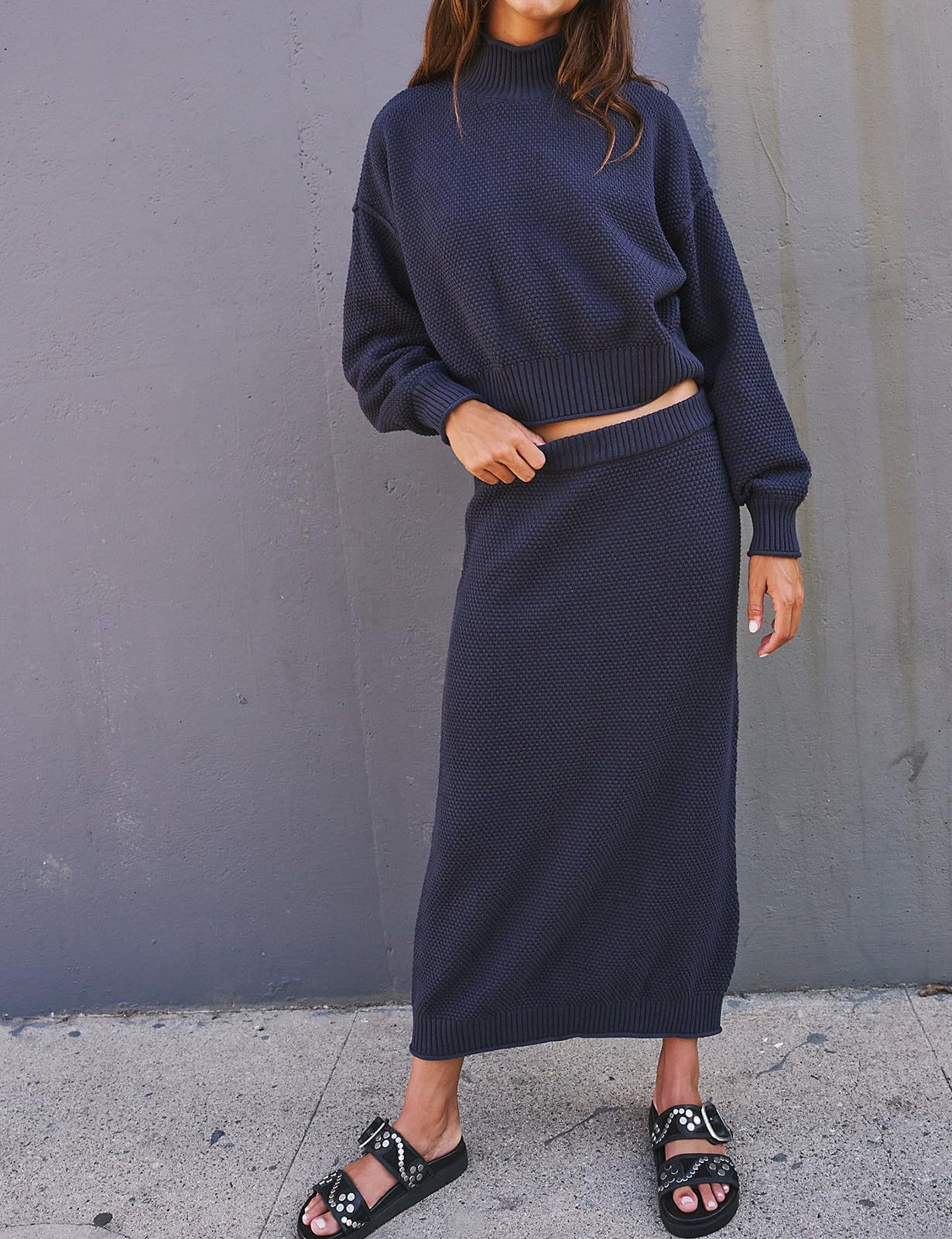 Small High Collar Top Pencil Skirt 2pc Set