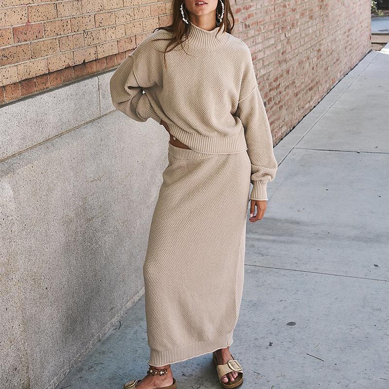 Small High Collar Top Pencil Skirt 2pc Set