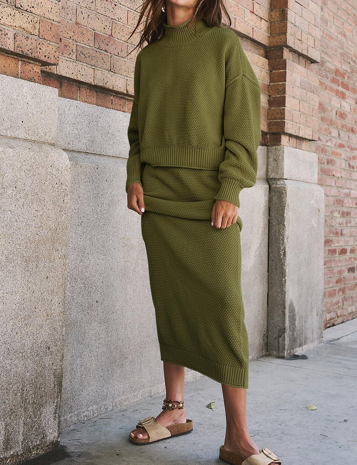 Small High Collar Top Pencil Skirt 2pc Set