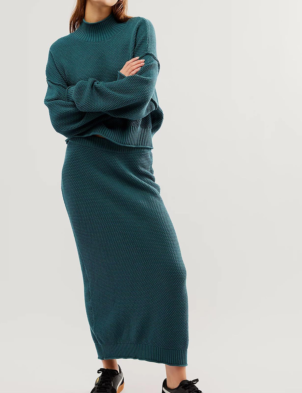 Small High Collar Top Pencil Skirt 2pc Set