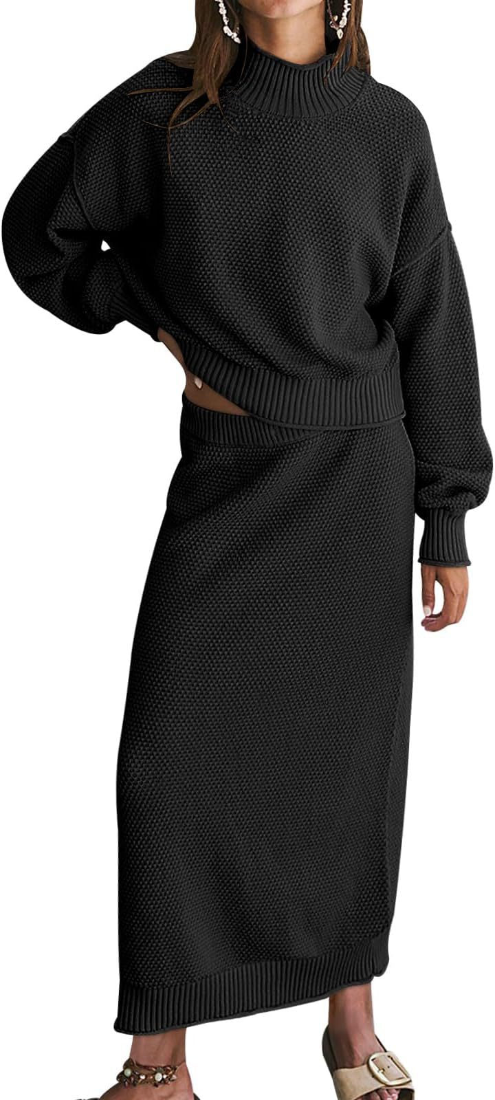 Small High Collar Top Pencil Skirt 2pc Set