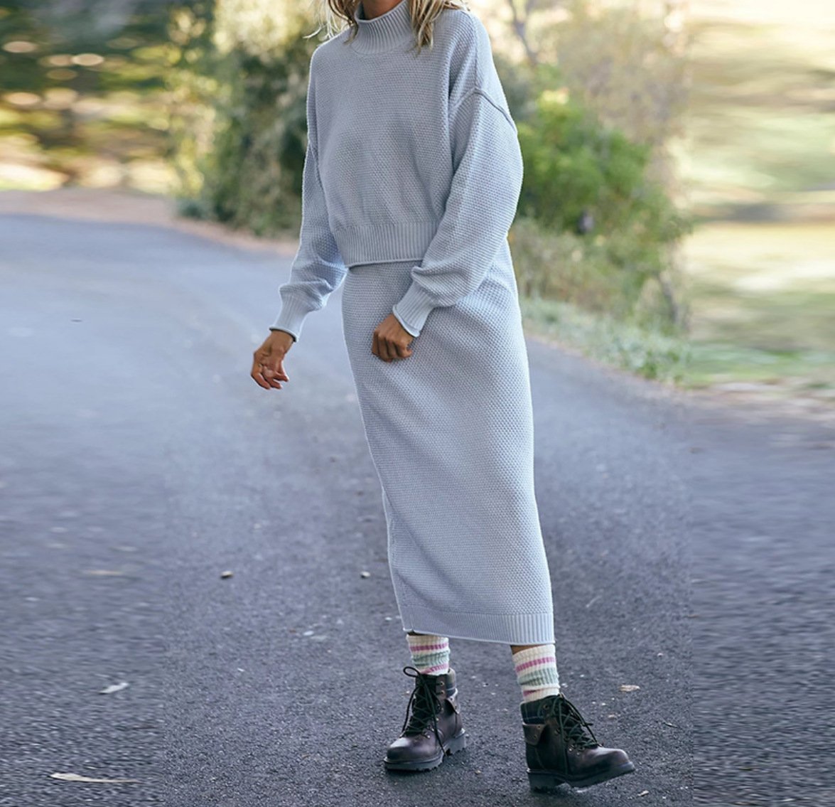 Small High Collar Top Pencil Skirt 2pc Set