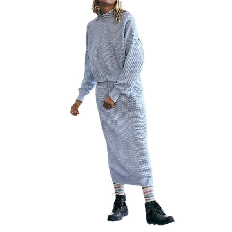 Small High Collar Top Pencil Skirt 2pc Set