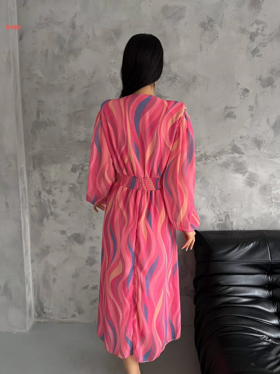 Elegant V-Neck Striped Tulle Midi Dress