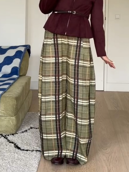 Autumn Loose Plaid Trousers