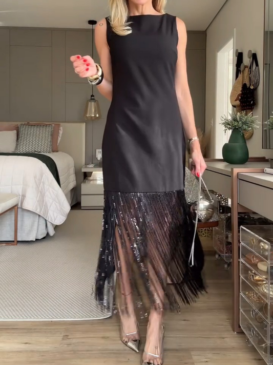 Fashion Sequin Tassel Black Dress