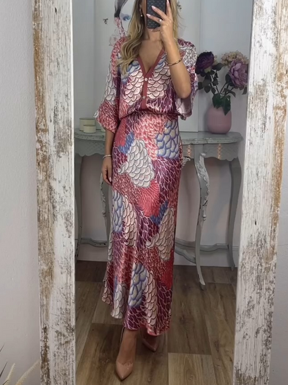 Beautiful Printed Silk Two-Piece Dress