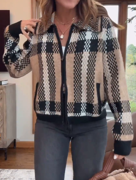 Plaid Jacquard Knit Jacket