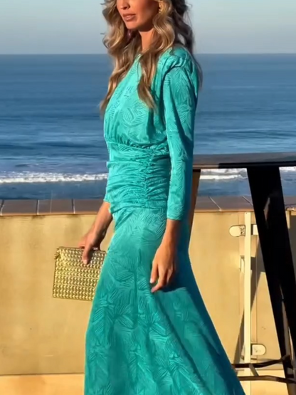 Fashion Shiny Pleated Long Dress