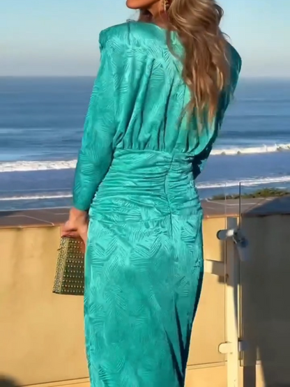 Fashion Shiny Pleated Long Dress