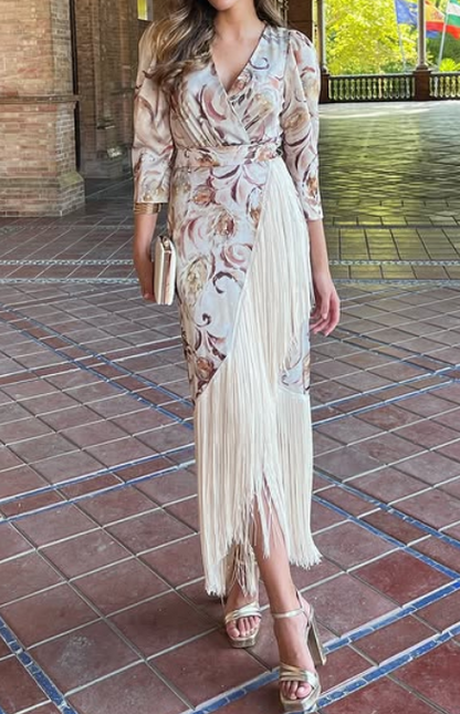 Classy Floral Tassel Occasion Dress