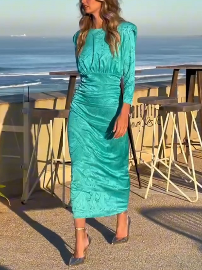 Fashion Shiny Pleated Long Dress