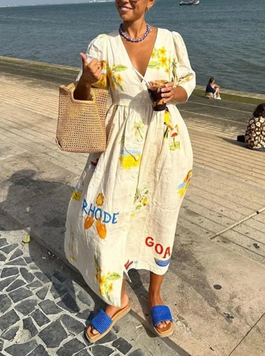 Elegant Crewneck Printed Mini Dress
