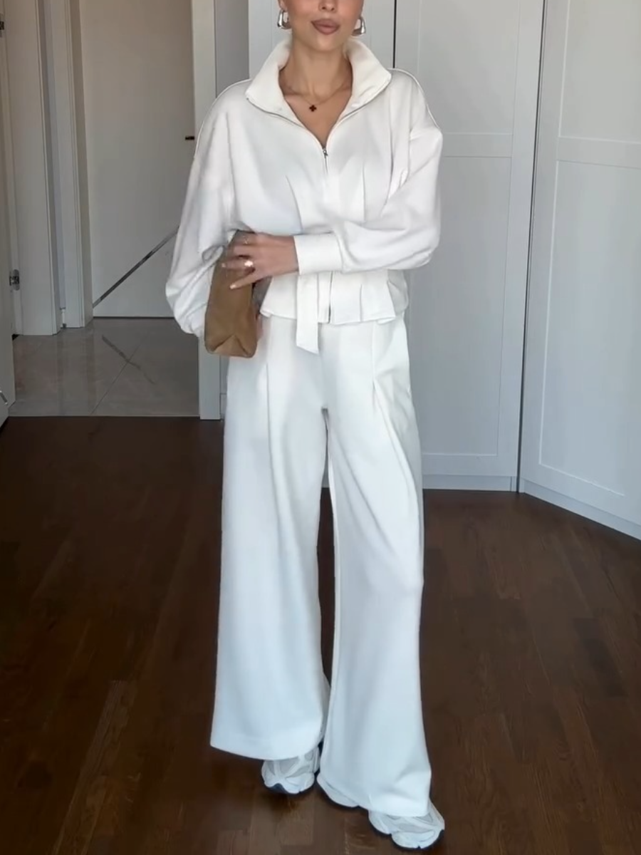 Autumn Comfortable Zipper Belt Suit