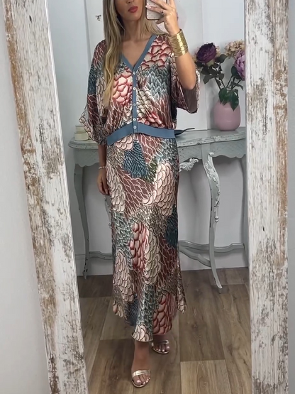 Beautiful Printed Silk Two-Piece Dress