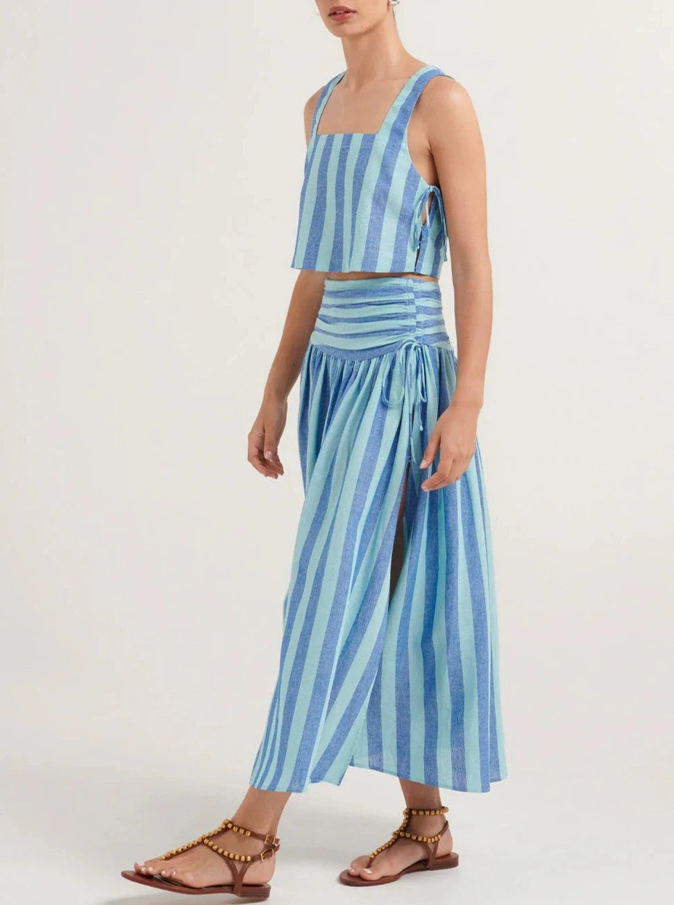 Comfortable Square Neck Striped Two-Piece Dress