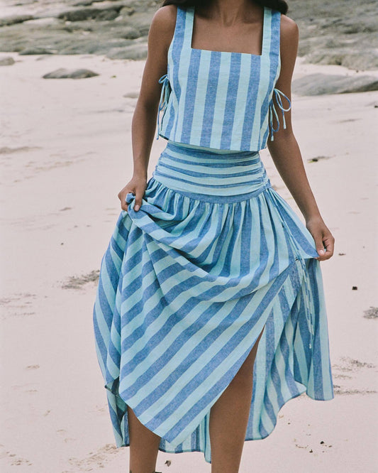 Comfortable Square Neck Striped Two-Piece Dress