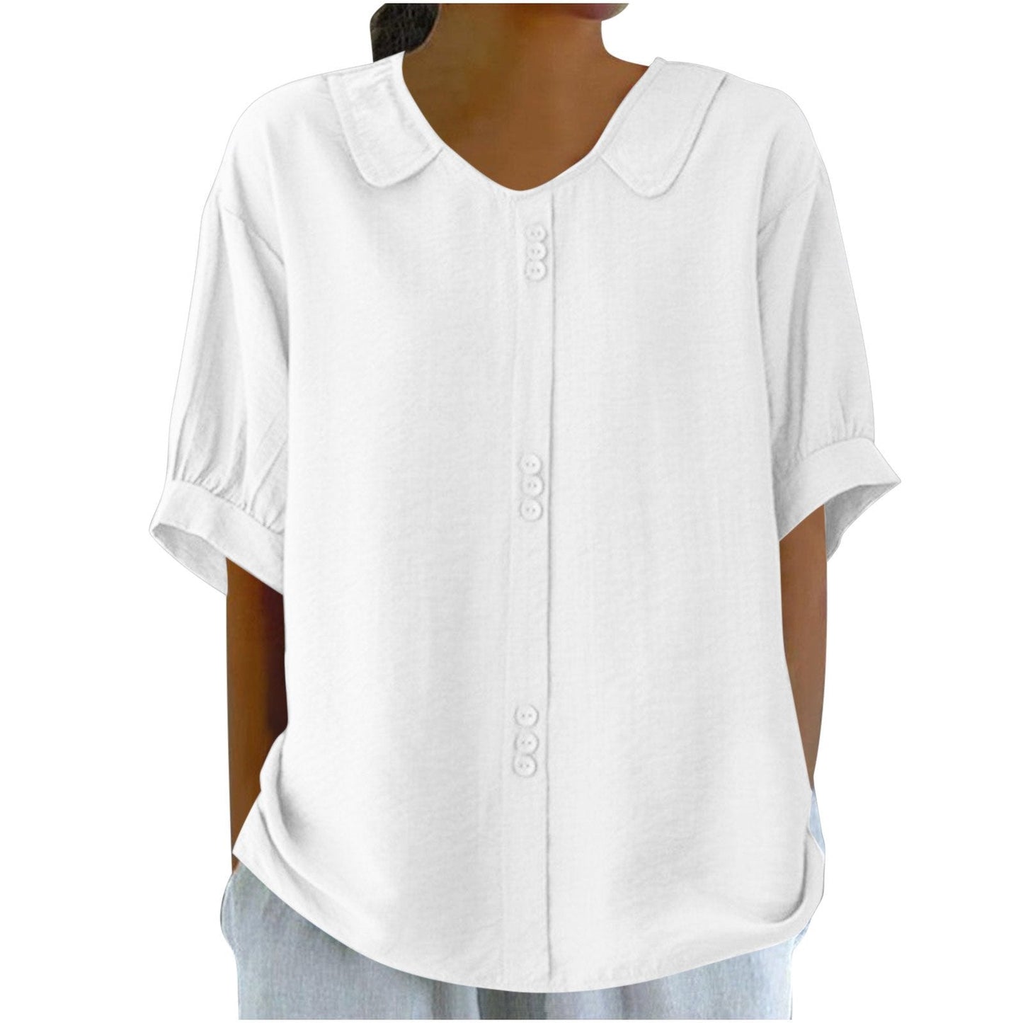 Linen Doll Collar Short Sleeve Shirt