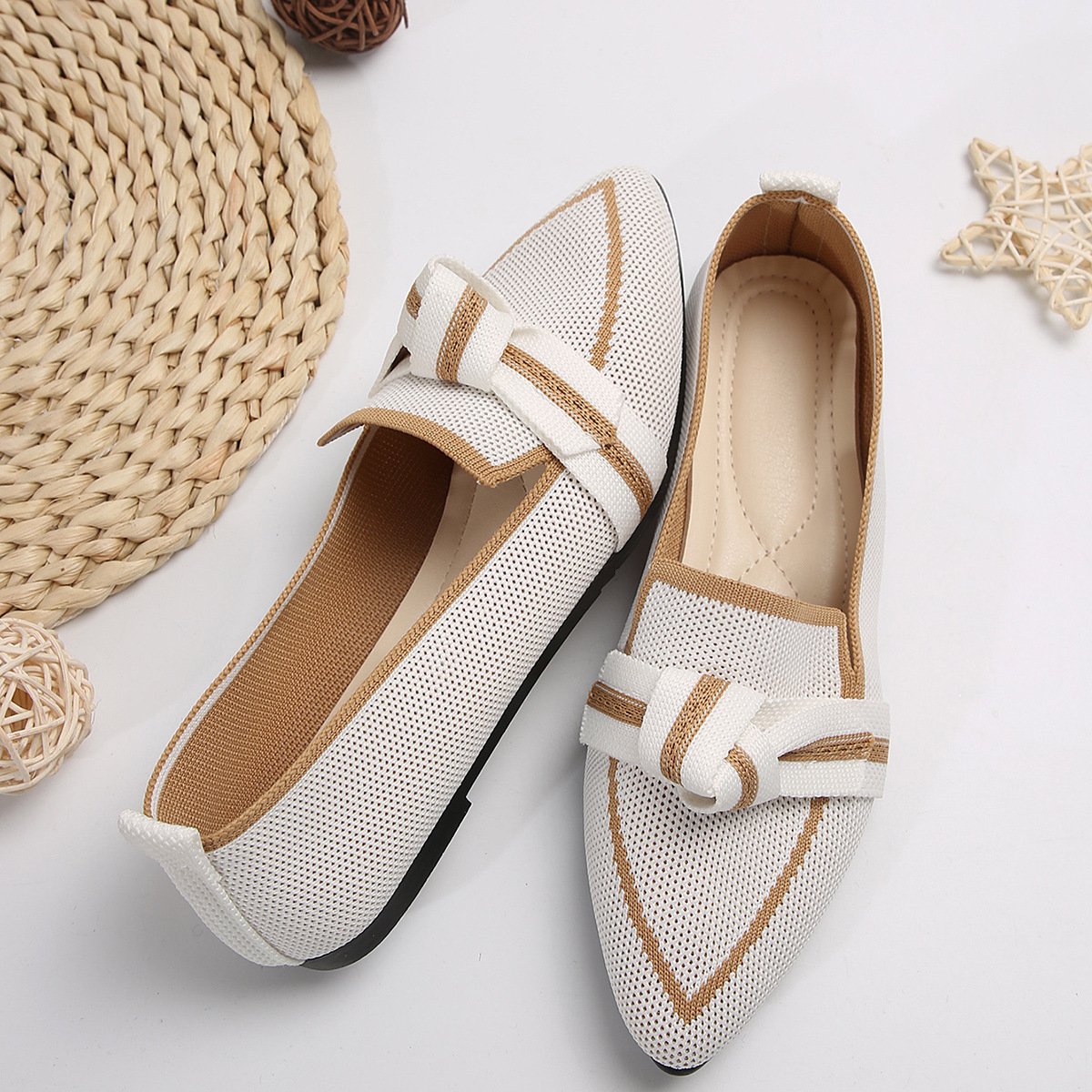 Women's Knit Fabric Bow Loafer Flats