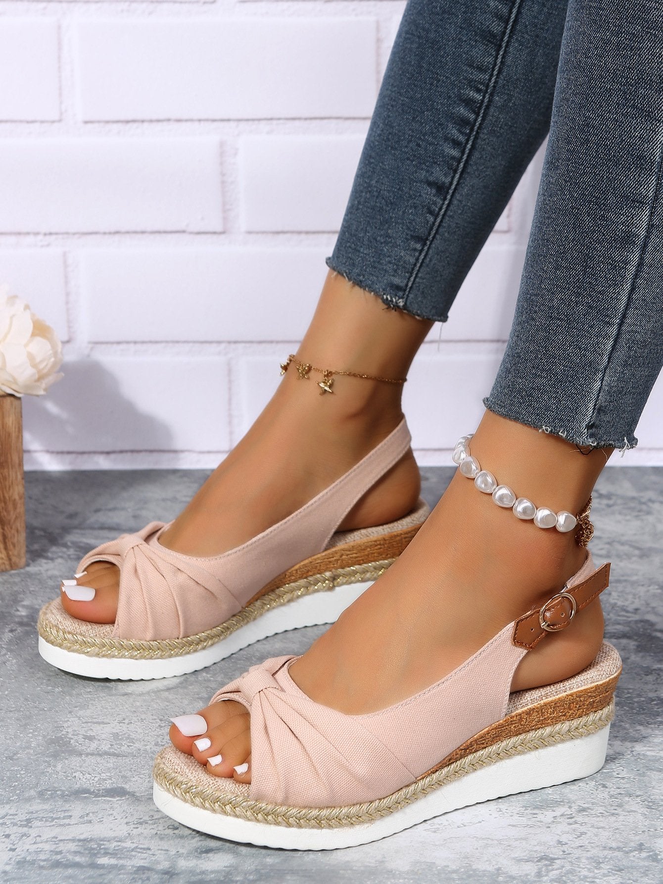 Rope Bow Wedge Sandals