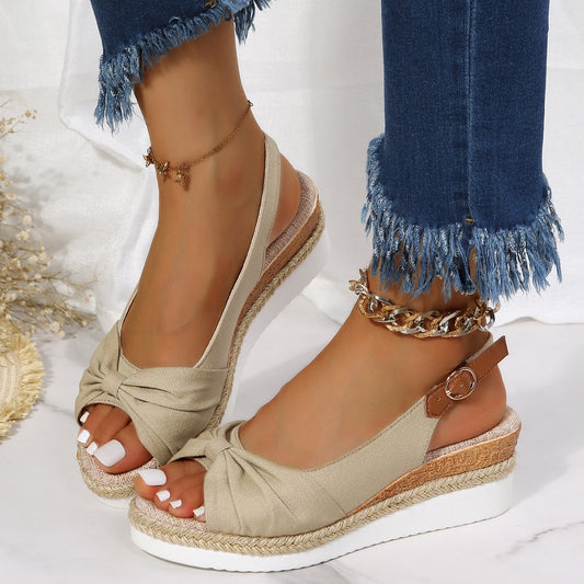 Rope Bow Wedge Sandals