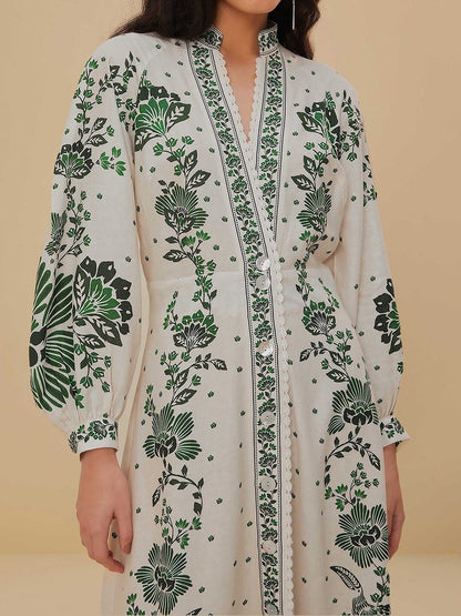 Button Up Printed Long Sleeve Maxi Dress