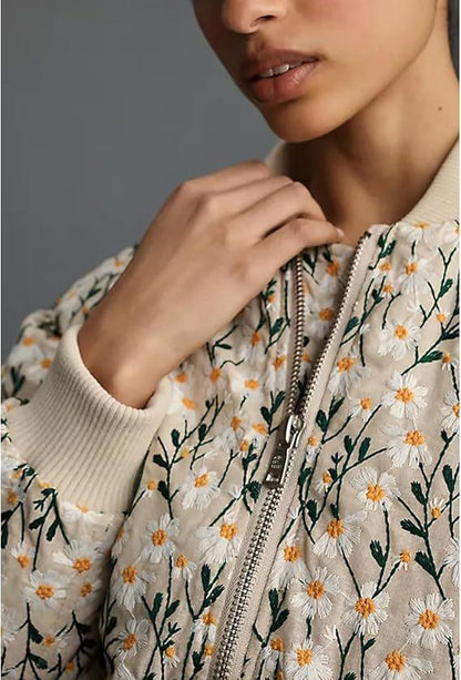 Daisy Embroidered Bomber Jacket