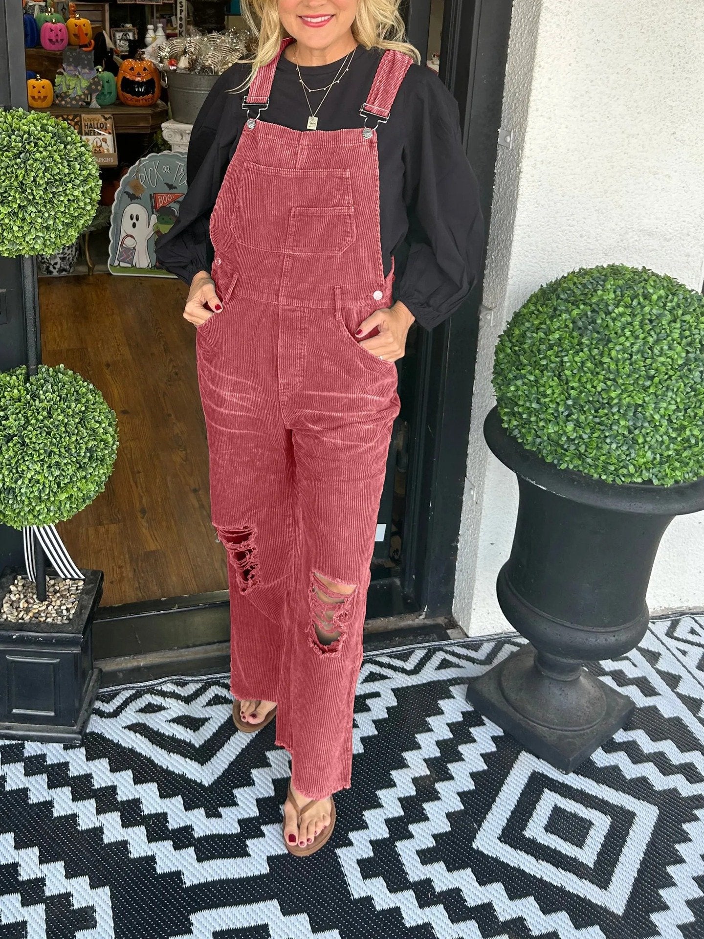 Corduroy Pocket Hole Jumpsuit