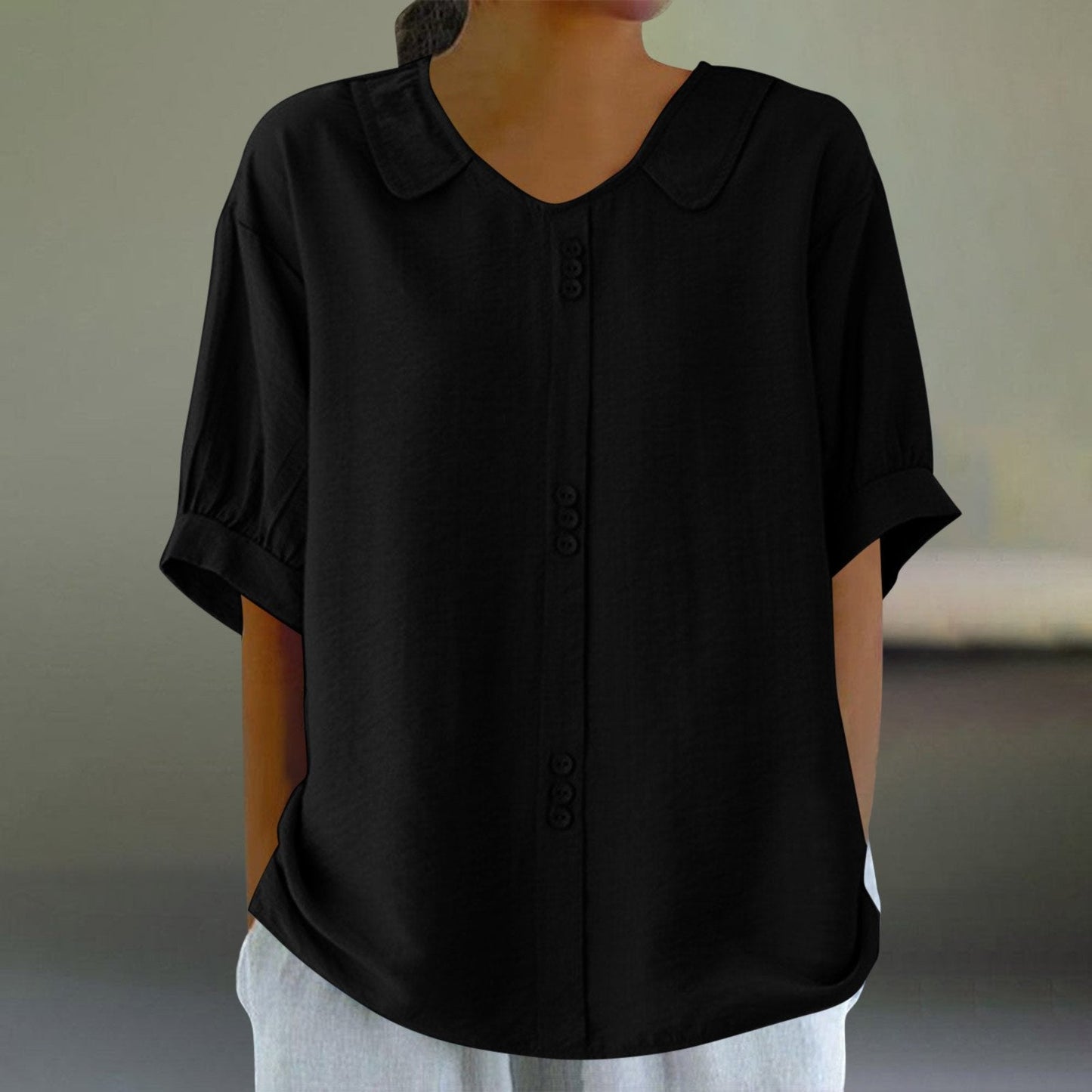 Linen Doll Collar Short Sleeve Shirt
