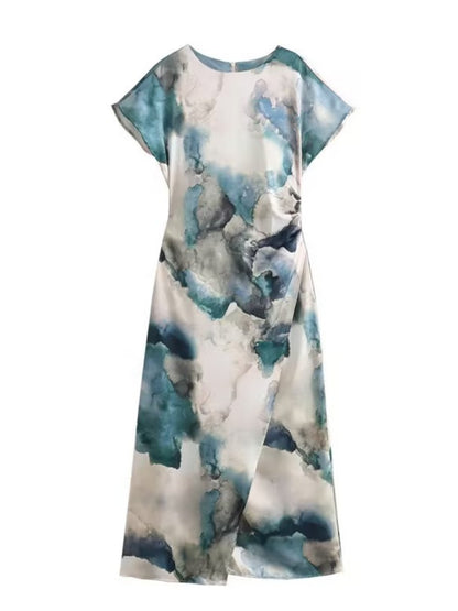 Casual Round Neck Printed Maxi Dress