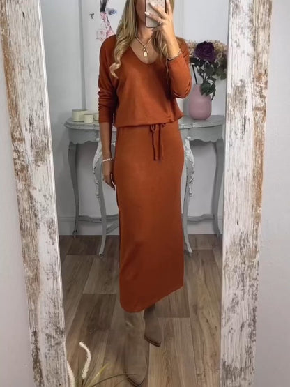 Comfortable Solid Color Dress Two-Piece Set