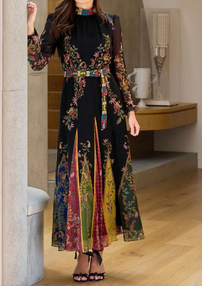 Demure Floral Maxi Dress For Fall Winter