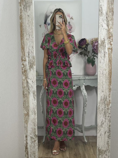 Elegant Print Dress Two-Piece Set