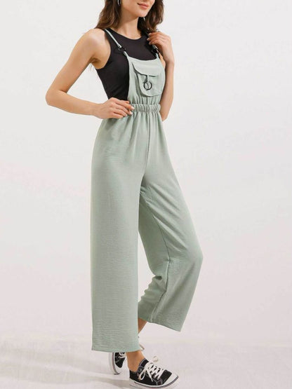 Comfortable Solid Color High-Waist Wide-Leg Suspenders