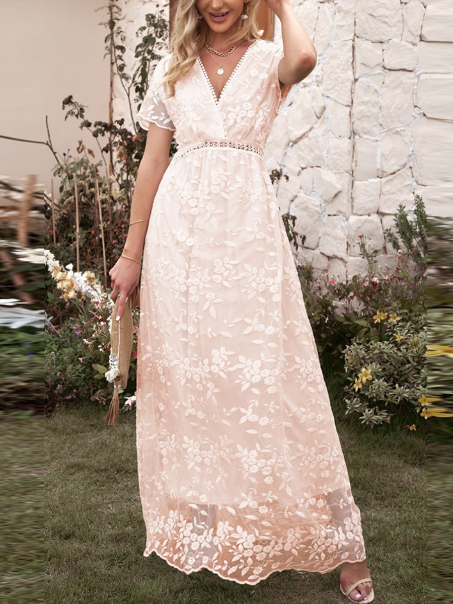 Elegant Lace White Maxi Dress