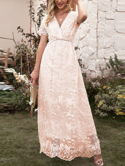Elegant Lace White Maxi Dress