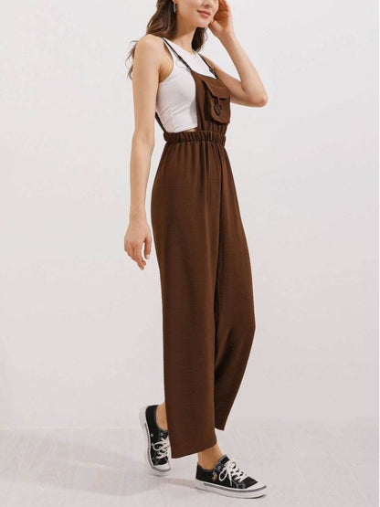 Comfortable Solid Color High-Waist Wide-Leg Suspenders