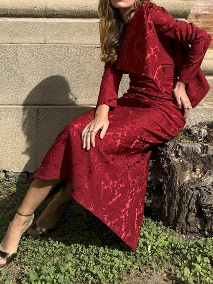 Demure H-line Long Sleeve Midi Dress