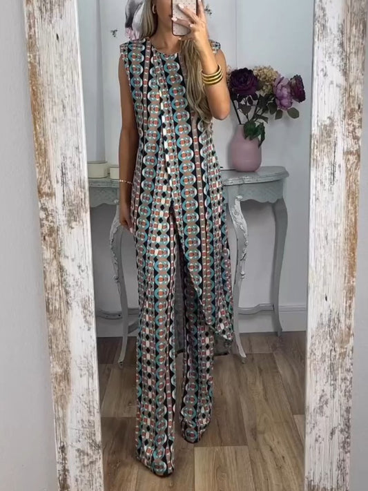 Elegant Round Neck Sleeveless Two-Piece Trousers