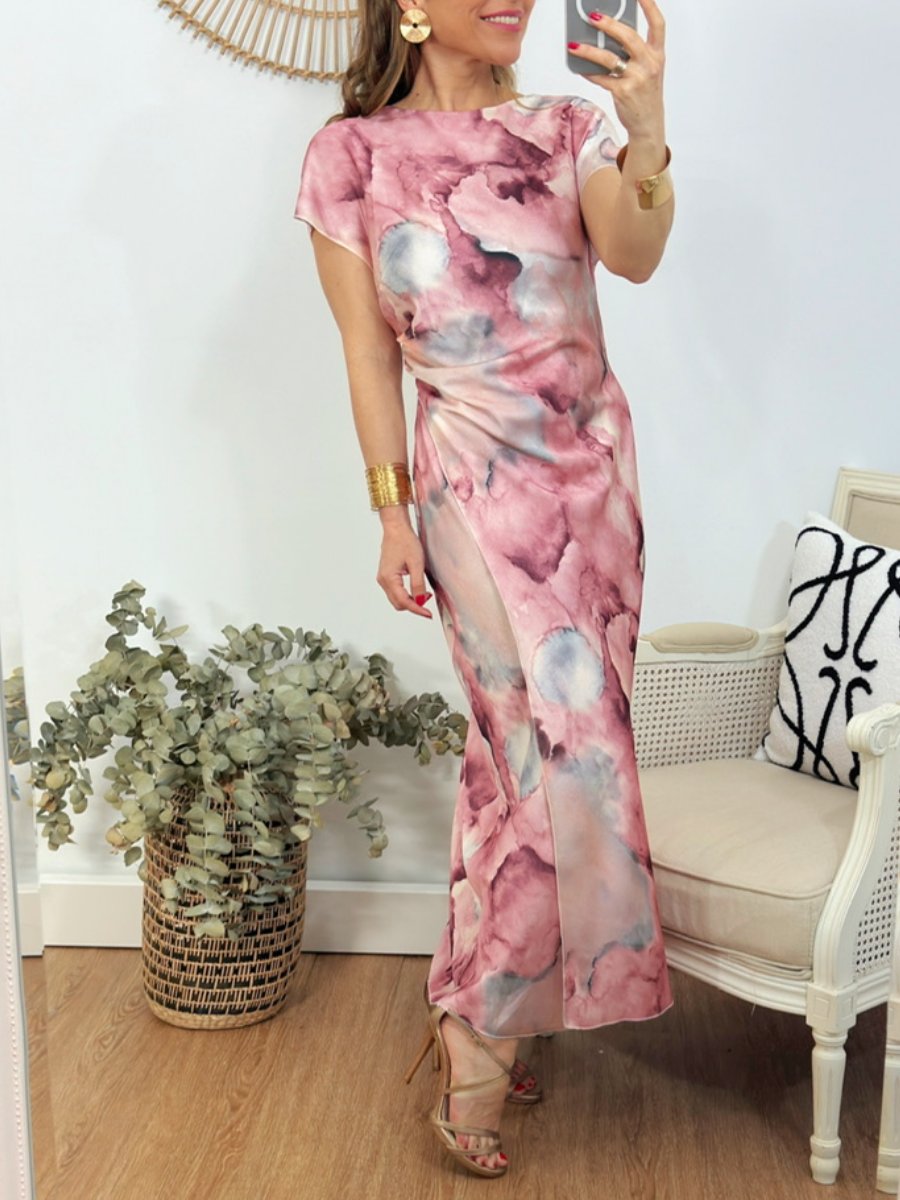 Casual Round Neck Printed Maxi Dress
