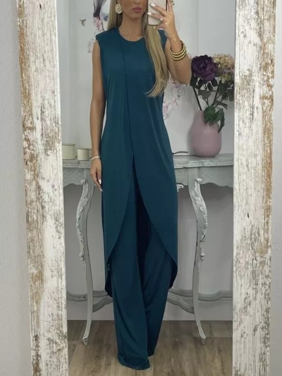 Casual Sleeveless Loose Round Neck Two-piece Trousers