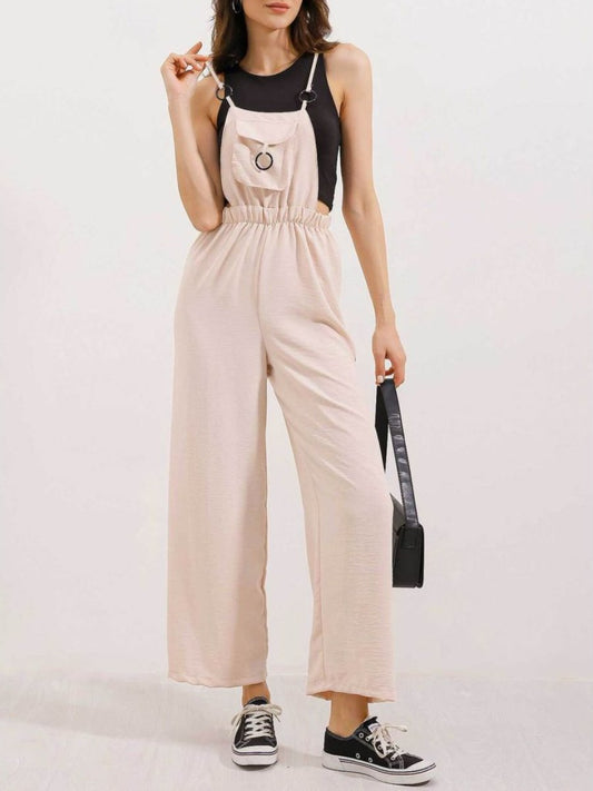 Comfortable Solid Color High-Waist Wide-Leg Suspenders