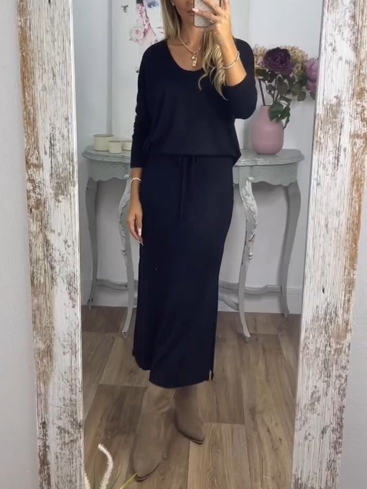 Comfortable Solid Color Dress Two-Piece Set