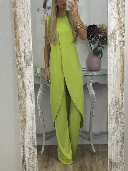 Casual Sleeveless Loose Round Neck Two-piece Trousers