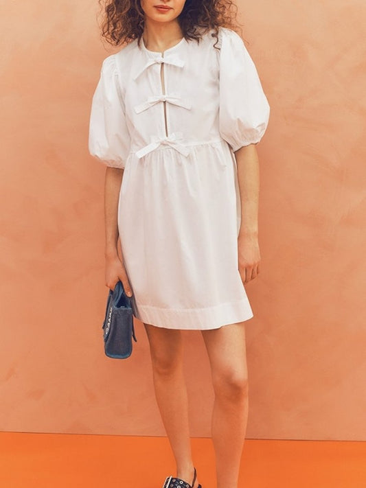 Elegant Crewneck Puff Sleeve Loose Mini Dress