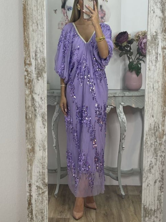Elegant V-Neck Sequin Maxi Dress