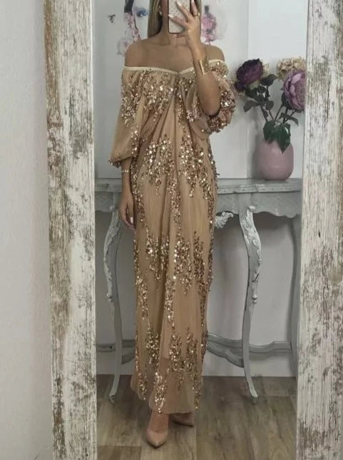 Elegant V-Neck Sequin Maxi Dress